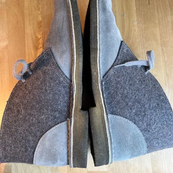 SIZE 10 Clarks Original Womens Gray Wool Felt Leather Desert Boots Crepe Soles - Picture 8 of 11